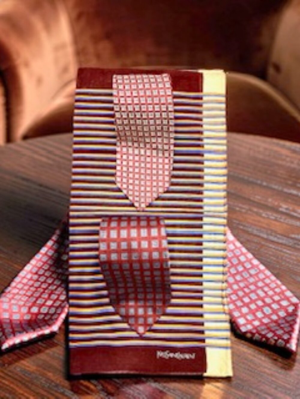 2 Neck ties Hermès Paris Silk France Made & Gentle Men +  1YSL Handkerchie (49) - Picture 4 of 16